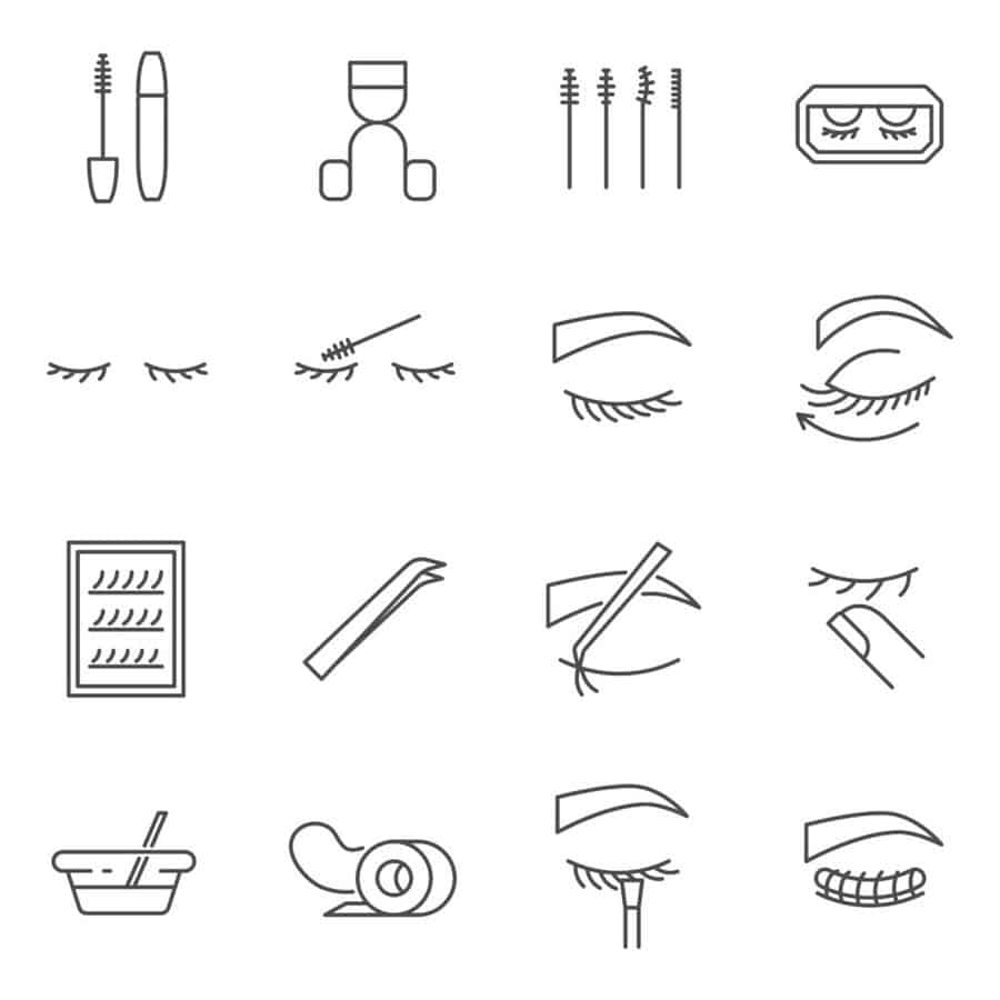 Illustrations of various eyelash extension equipment