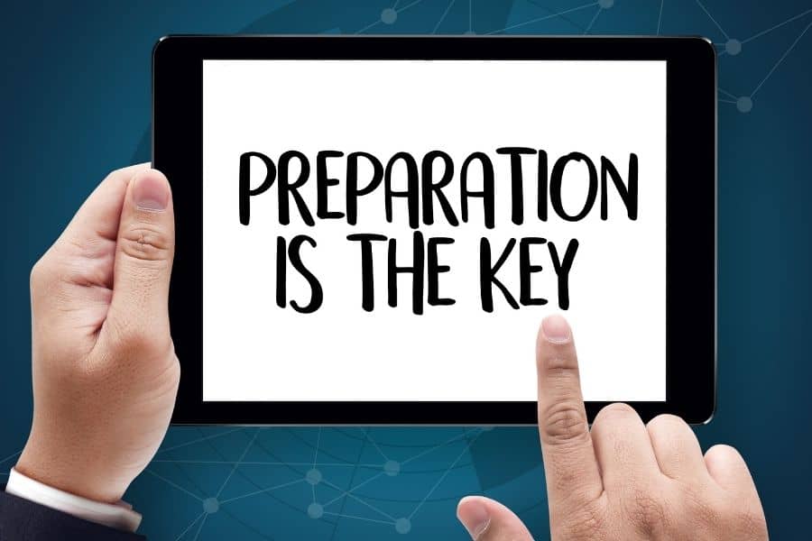 BE PREPARED and PREPARATION IS THE KEY plan, prepare, perform, Business concept