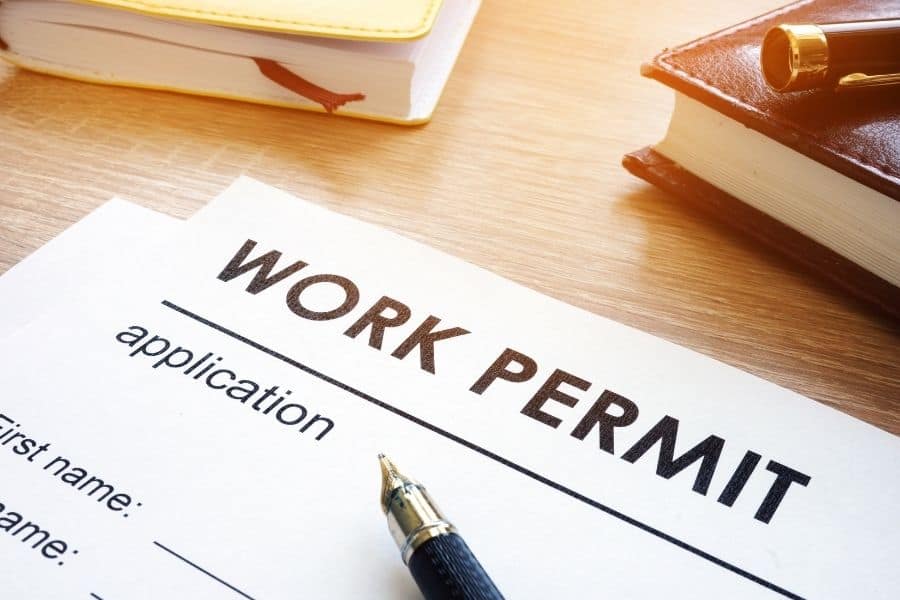 work permit application on a table