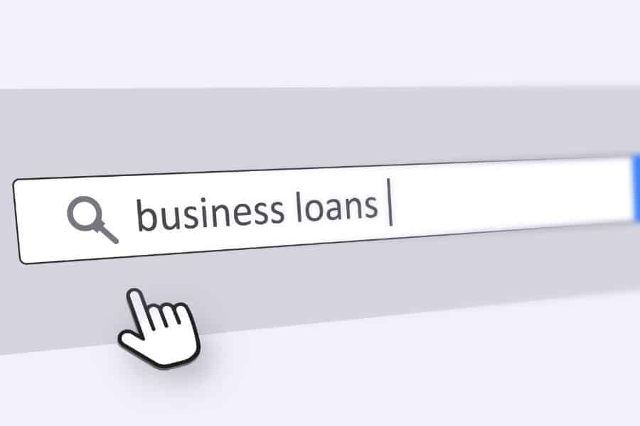 A search engine search bar with the text 'Business Loans'