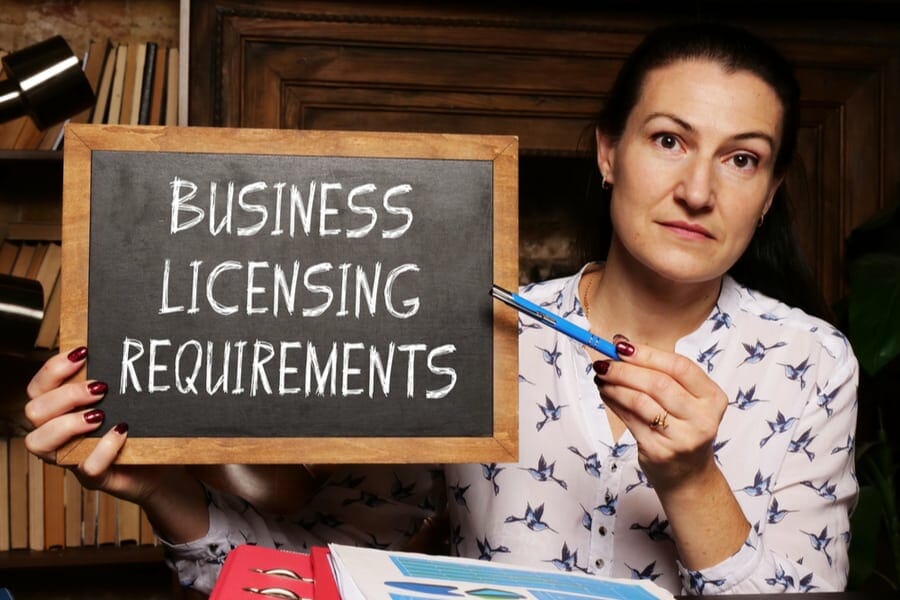 Financial concept about BUSINESS LICENSING REQUIREMENTS with inscription on the chalkboard