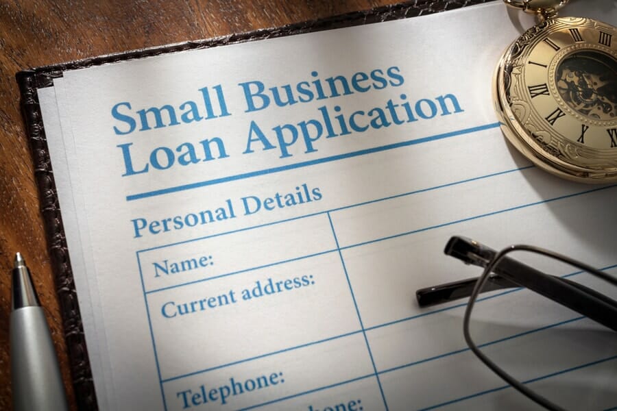 Small business loan application form on an office desk