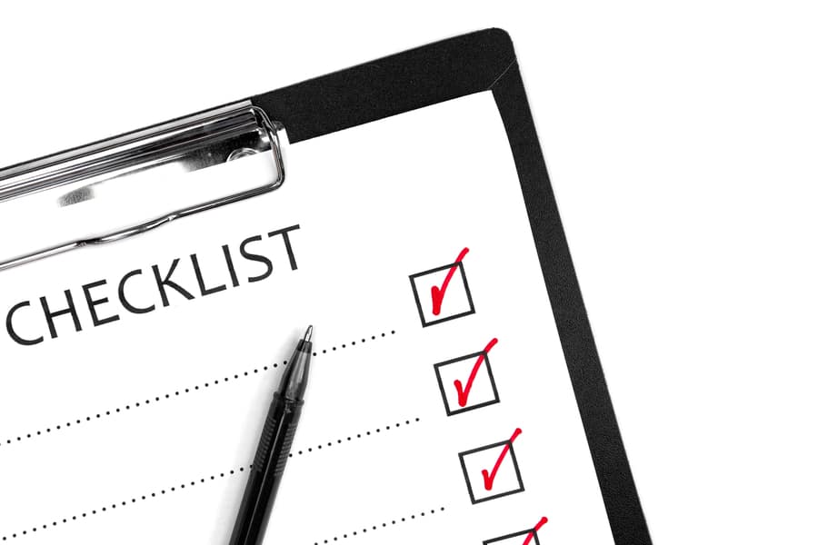 Checklist with completed tasks. Checkboxes in the items