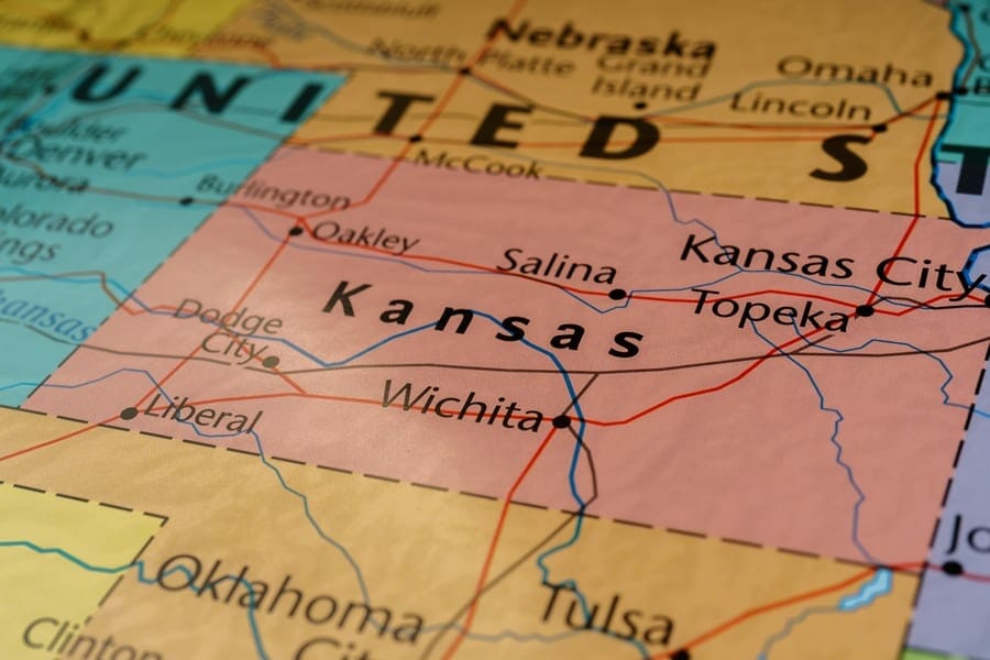 Kansas state on USA map