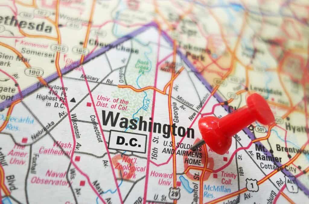 closeup map of washington dc