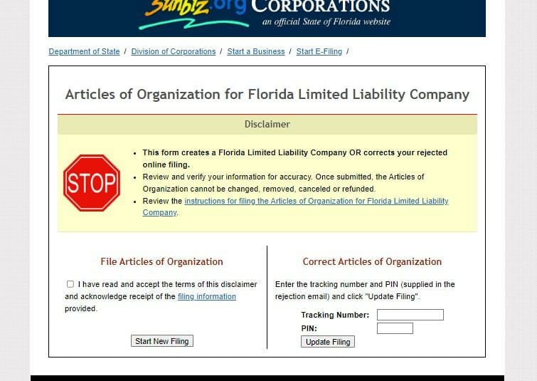 Articles of Organization for Florida LLC