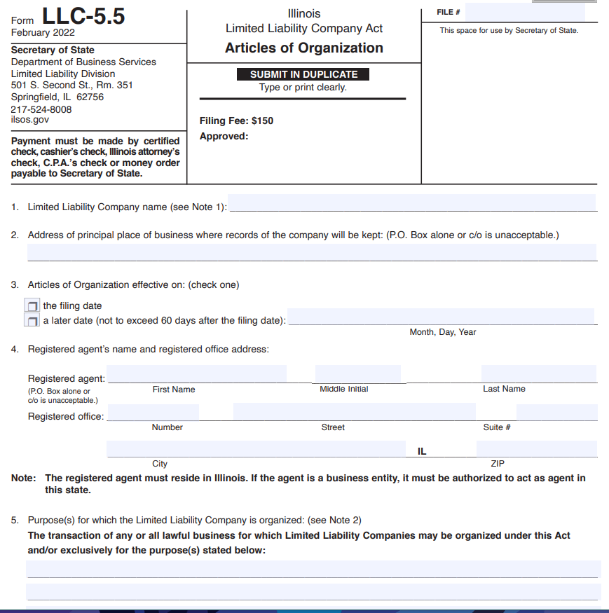 LLC Articles of Organization for Illinois