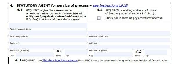 Arizona Statutory Agent Form