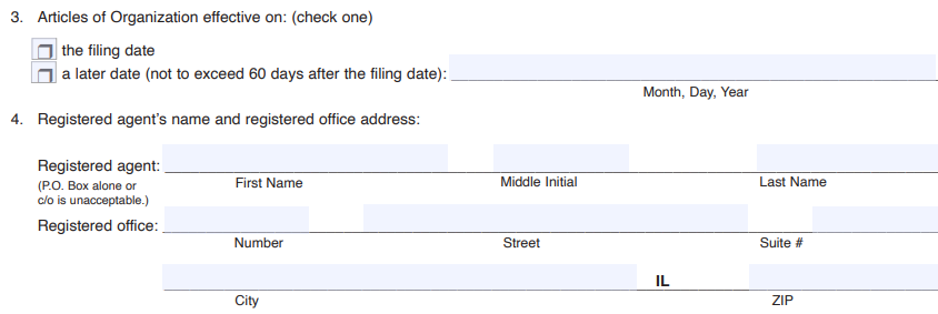 Appoint Register Agent for Illinois LLC online form