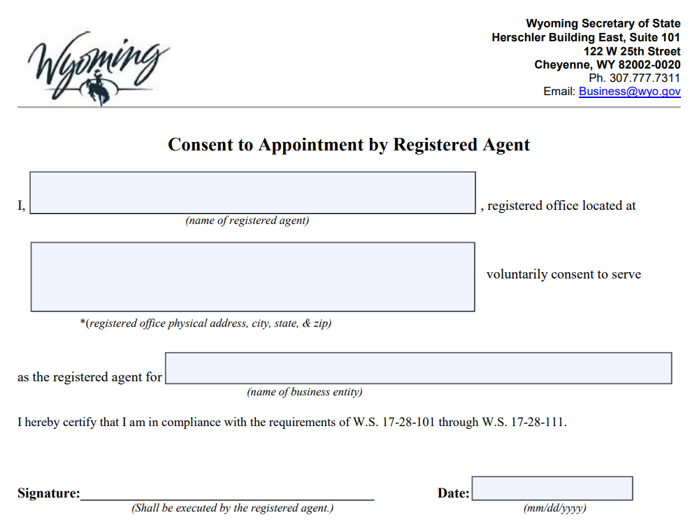 Wyoming Registered Agent Name and Address