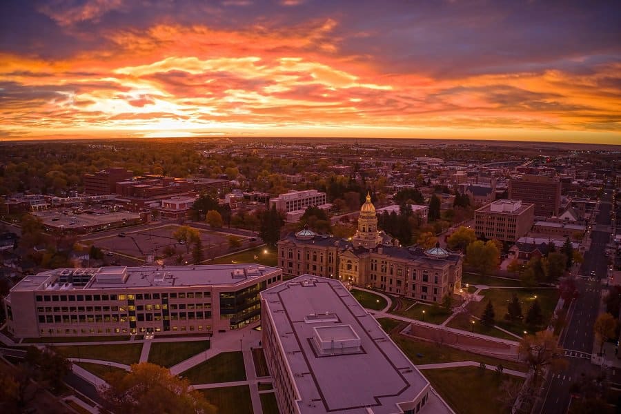 aerial view in downtown cheyenne, wyoming