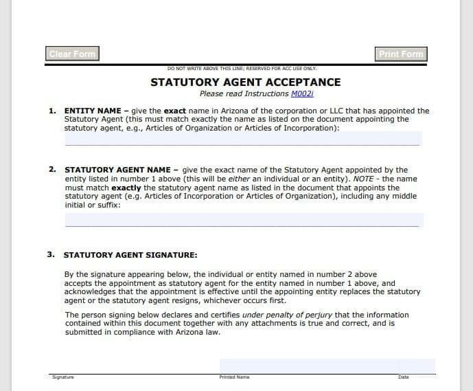 statutory agent acceptance form