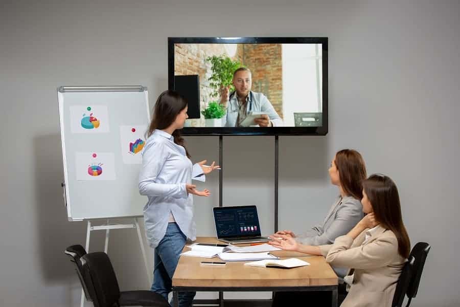 business people having online conference in the modern office
