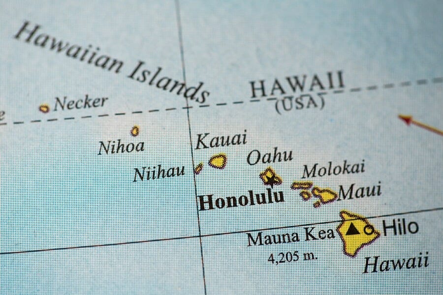 closeup view map of hawaii