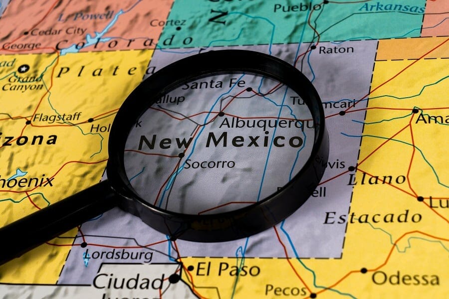 closeup view of new mexico state map