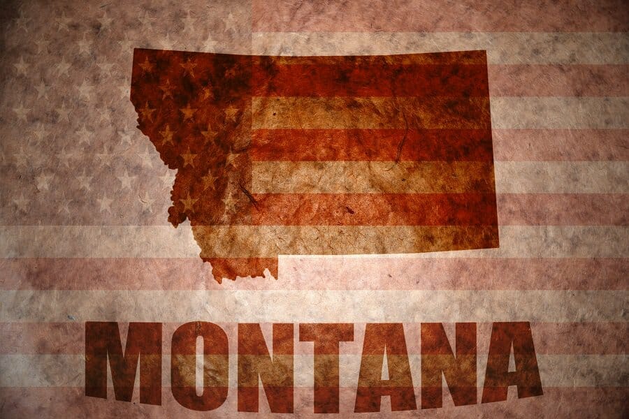 montana map on american flag background concept