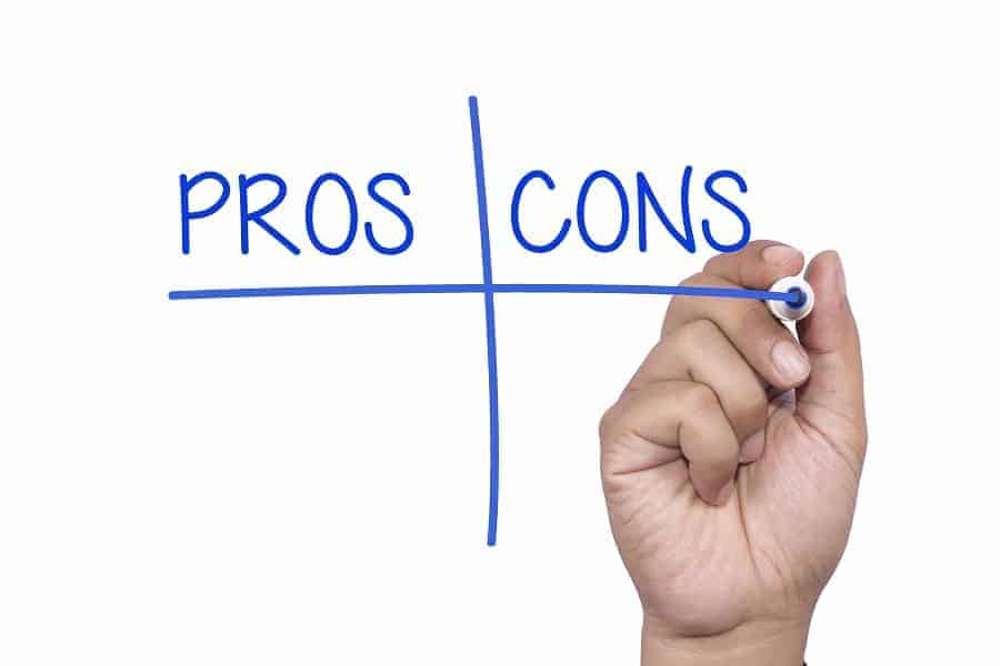 the pros and the cons written words business concept