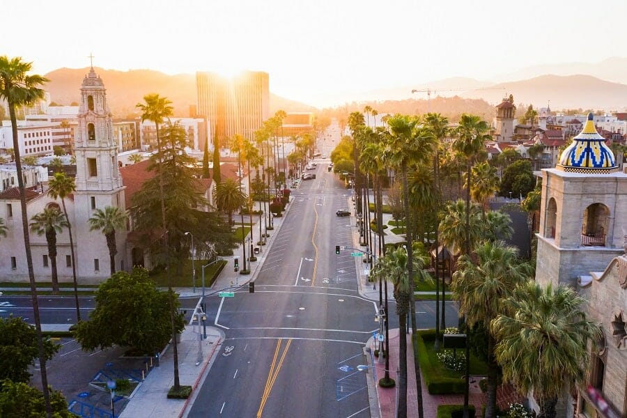 view of downtown california sunset background concept