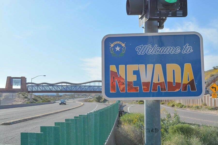 welcome sign board going to nevada, usa