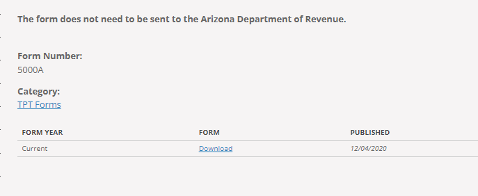 Arizona Certificate of Resale Application