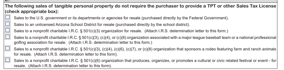 Arizona Certificate of Resale Application