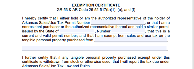 Arkansas Certificate of Resale Application