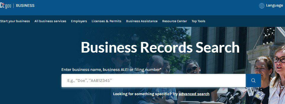 Connecticut Business Entity Search Form