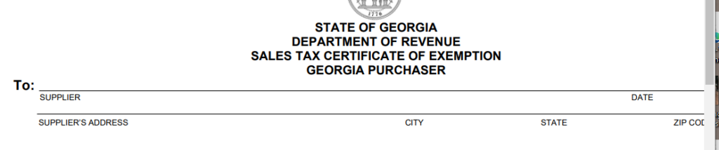 Georgia Certificate of Resale Form