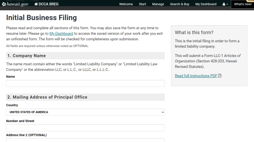 Articles of Organization in Hawaii online filing
