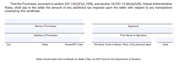 Hawaii Certificate of Resale Form