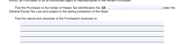 Hawaii Certificate of Resale Form