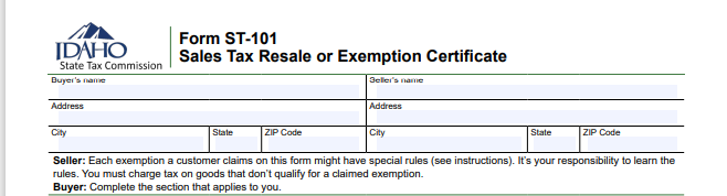 Idaho Certificate of Resale Form