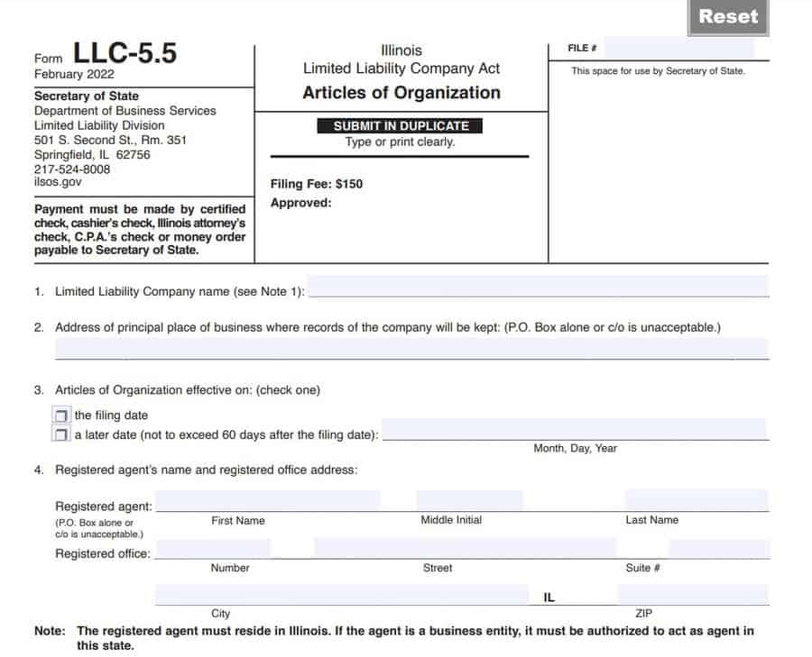 Illinois Articles of Organization Online Form