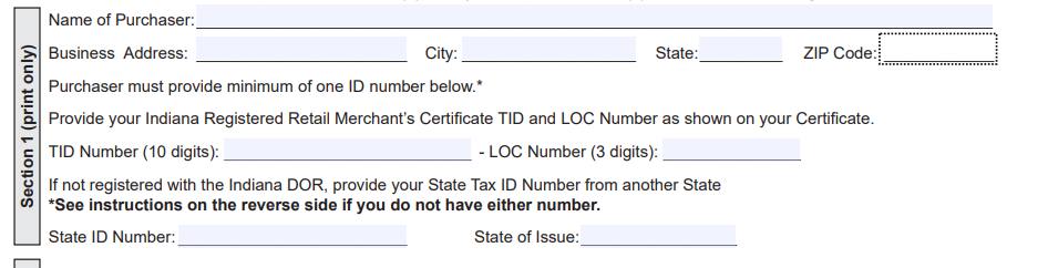 Indiana Sales Tax Exemption Certificate Form