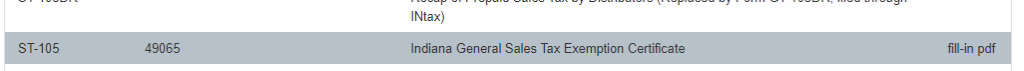 Indiana Sales Tax Exemption Certificate Form