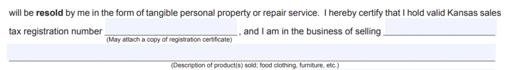 Kansas Resale Exemption Certificate Form