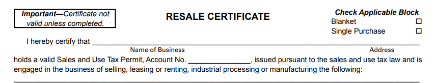 Kentucky Certificate of Resale