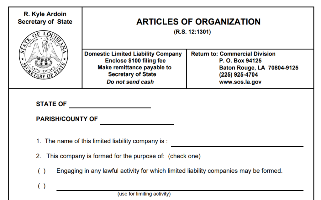 Louisiana Articles of Organization