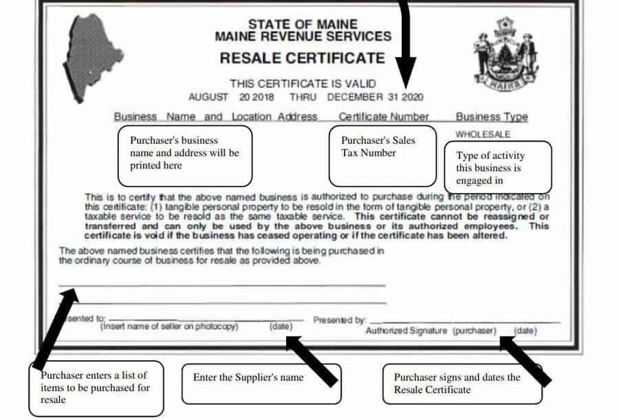 Maine Certificate of Resale Form