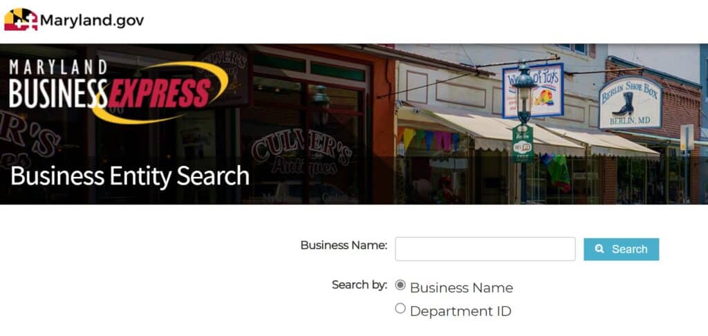 Maryland Business Entity Search Form
