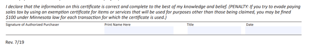 Minnesota Certificate of Exemption Form