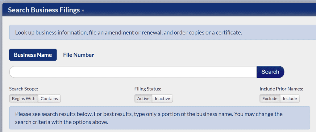 Minnesota Business Entity Search Form