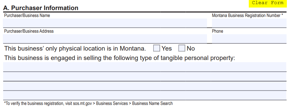 Montana Certificate of Resale Online Form