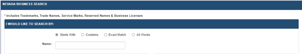Nevada Business Entity Search Form