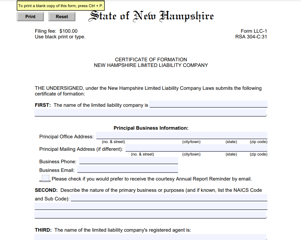 How To File A Certificate Of Formation In New Hampshire Step By Step 