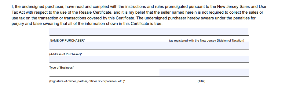 New Jersey Resale Certificate Form