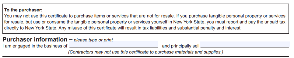 New York Resale Certificate Form