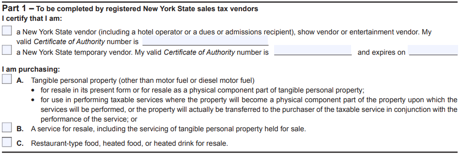 New York Resale Certificate Form