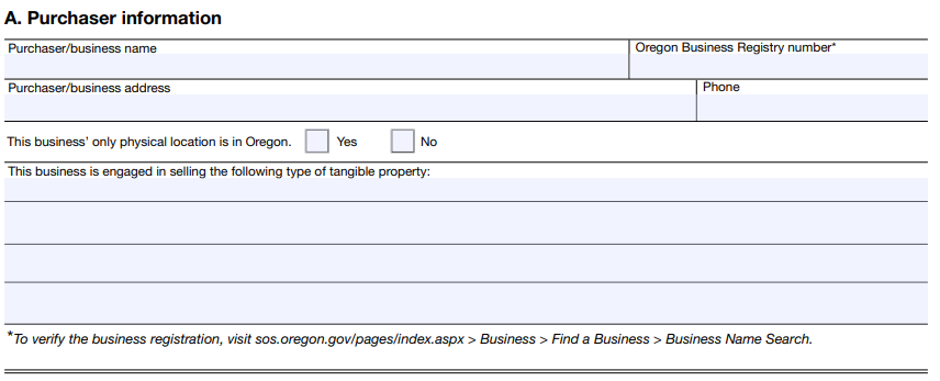 Oregon Resale Certificate Form