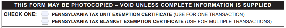 Pennsylvania Exemption Certificate Form
